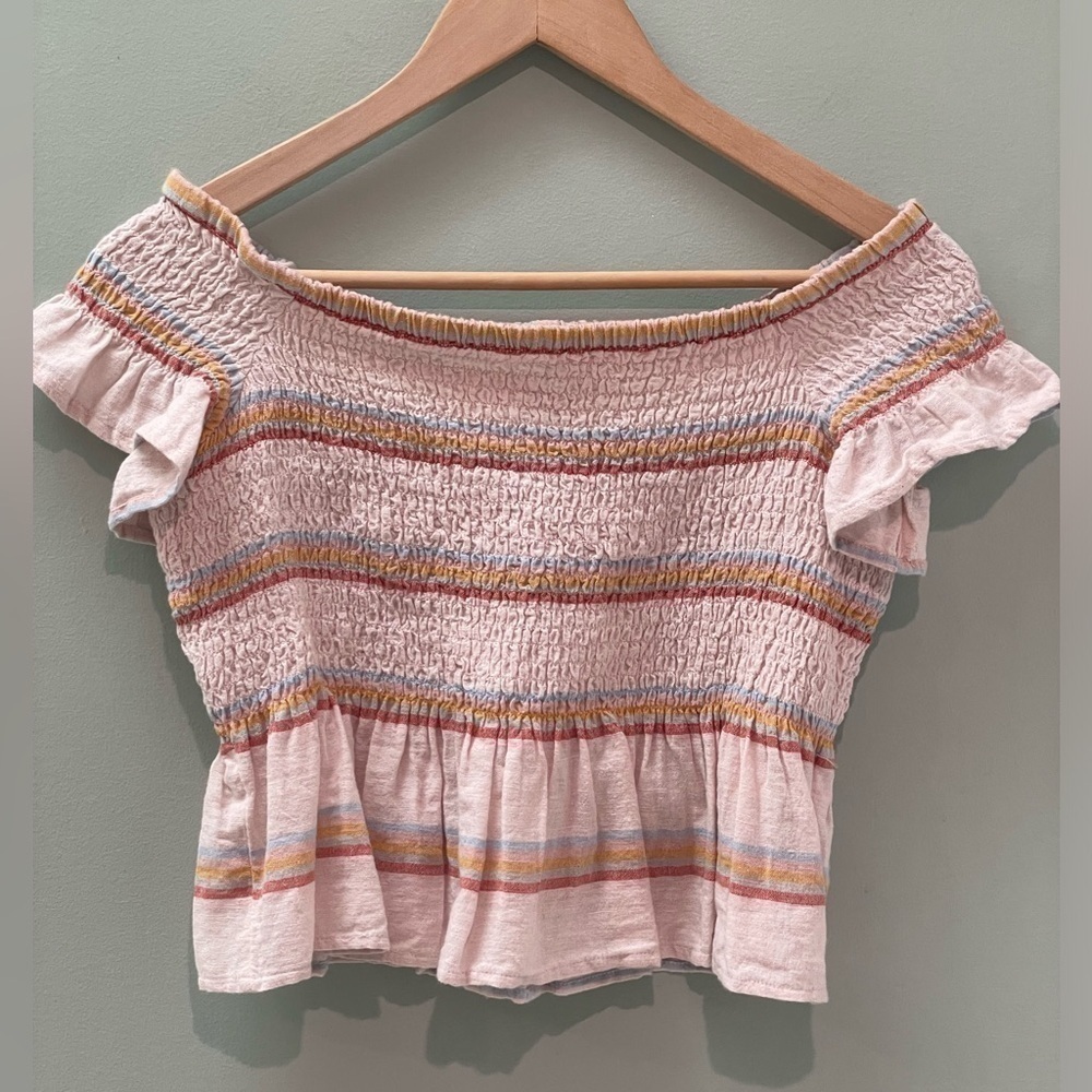 American Eagle scrunch crinkle crop top linen cotton blend - Picture 2 of 5
